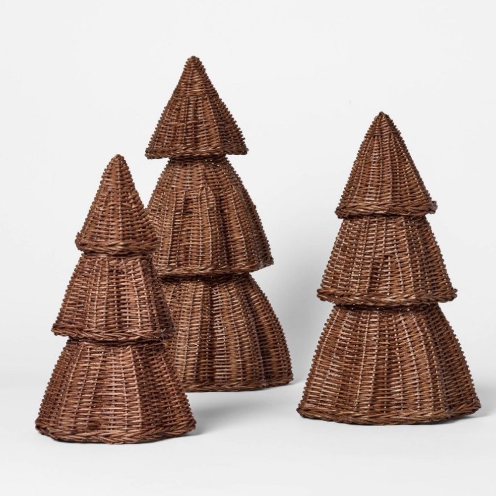 Set of 3 Scalloped Rattan Christmas Trees - Threshold with Studio McGee 2025